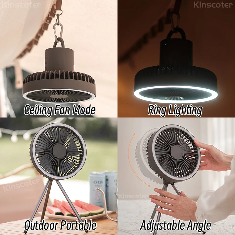 10000mAh 4000mAh Camping Fan Rechargeable Desktop Portable Circulator Wireless Ceiling Electric Fan with Power Bank LED Lighting - Image 4