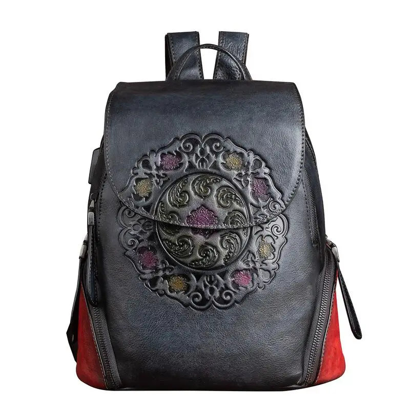 MOTAORA Fashion Backpack Retro Genuine Leather Backpacks For Women New Handmade Embossed Vintage Bag China Style Backpack Ladies - Image 2