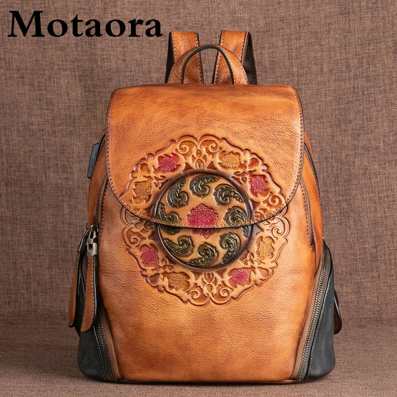MOTAORA Fashion Backpack Retro Genuine Leather Backpacks For Women New Handmade Embossed Vintage Bag China Style Backpack Ladies - Image 4