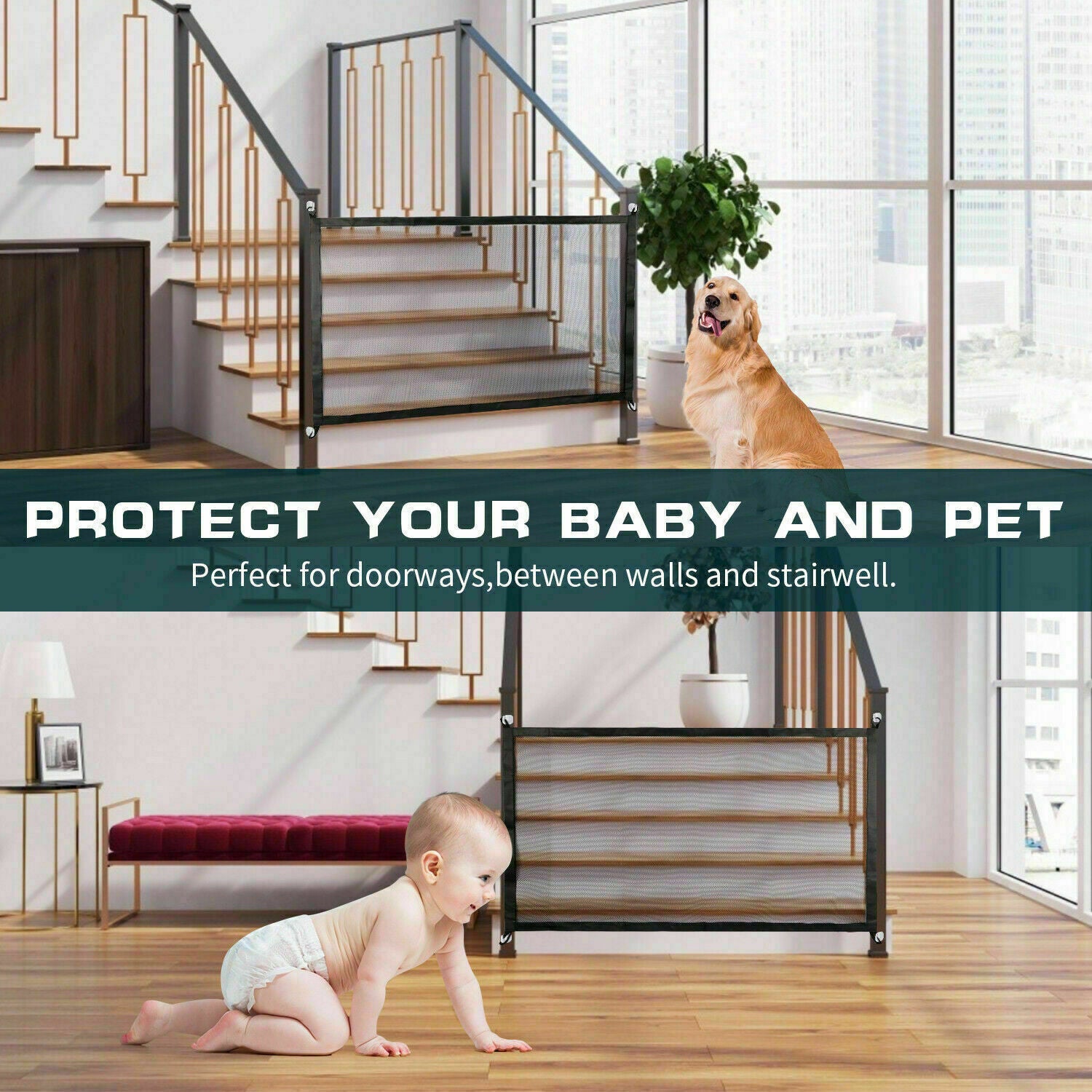 Portable Magic Mesh Baby Safety Gate - Pet Dog Cat Guard for Stairs & Doors - Image 5
