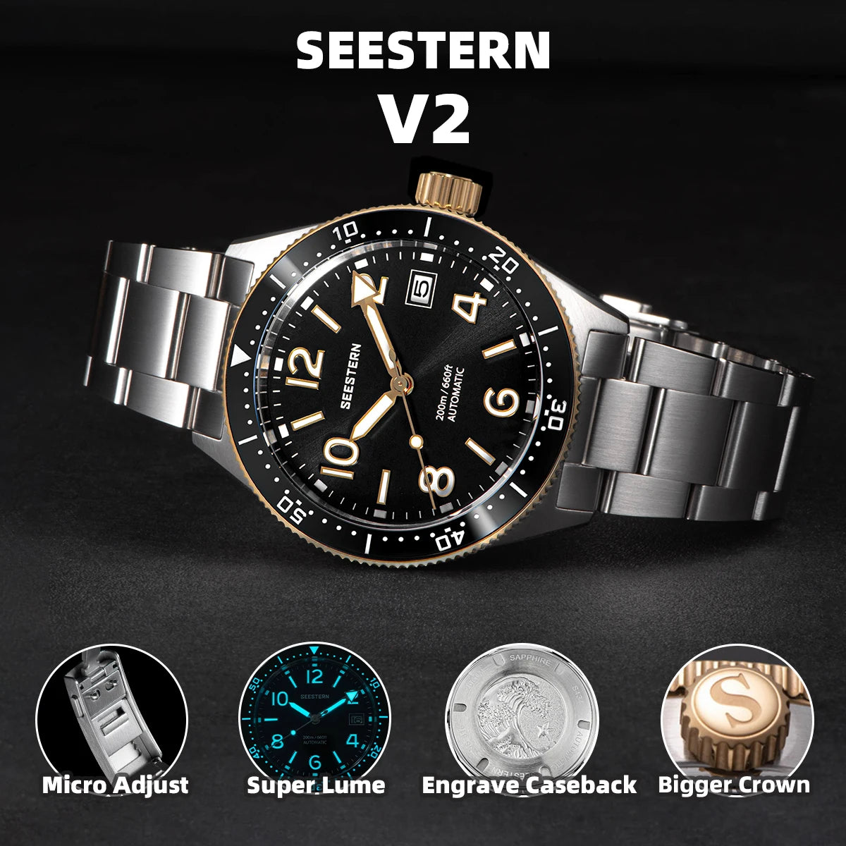 S434 Diver Watch Men Automatic NH35A Movement BGW9 Luminous Mechanical Wristwatches 20ATM Waterproof Sapphire Deployment Buckle - Image 3